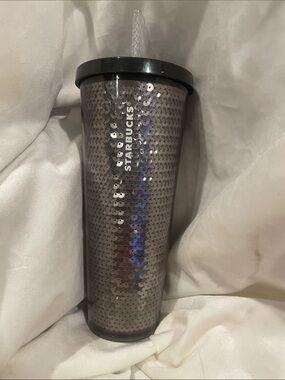 Starbucks Black Sequin Acrylic Cold Cup 24 oz Venti Tumbler 2018 SC1